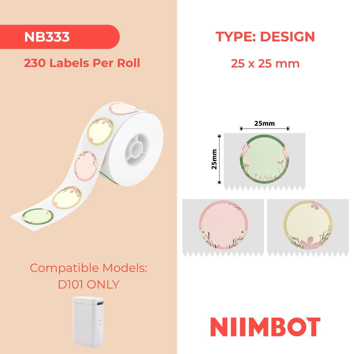 NIIMBOT - D101 Only - 25x25mm - Flower - 230 Labels