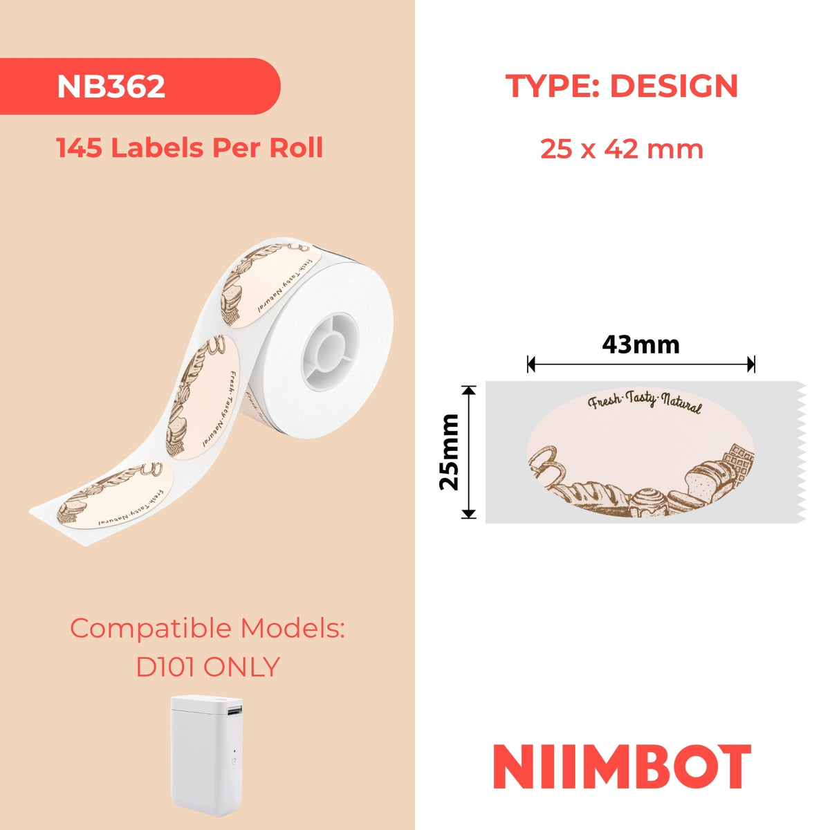 NIIMBOT - D101 Only - 25x43mm - Sweet Tea - 145 Labels