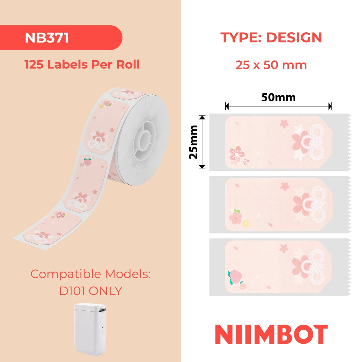 NIIMBOT - Solo D101 - 25x50mm - Nodo Fiore di Sakura - 125 Etichette