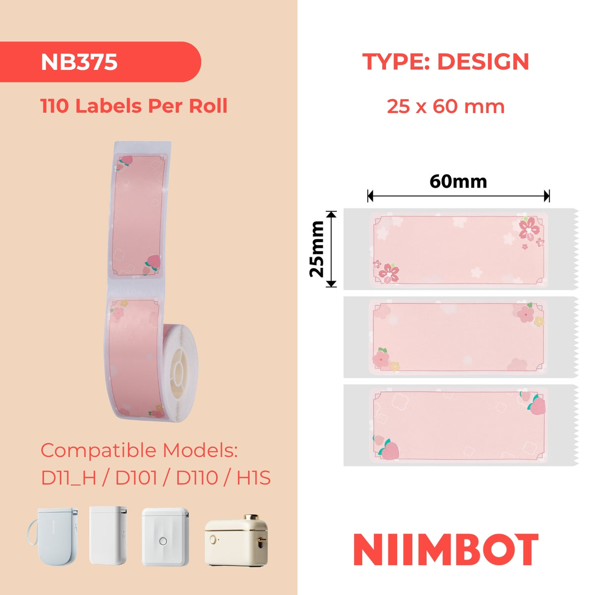 NIIMBOT - D Range - 25x60mm - Sakura Area - 110 Labels