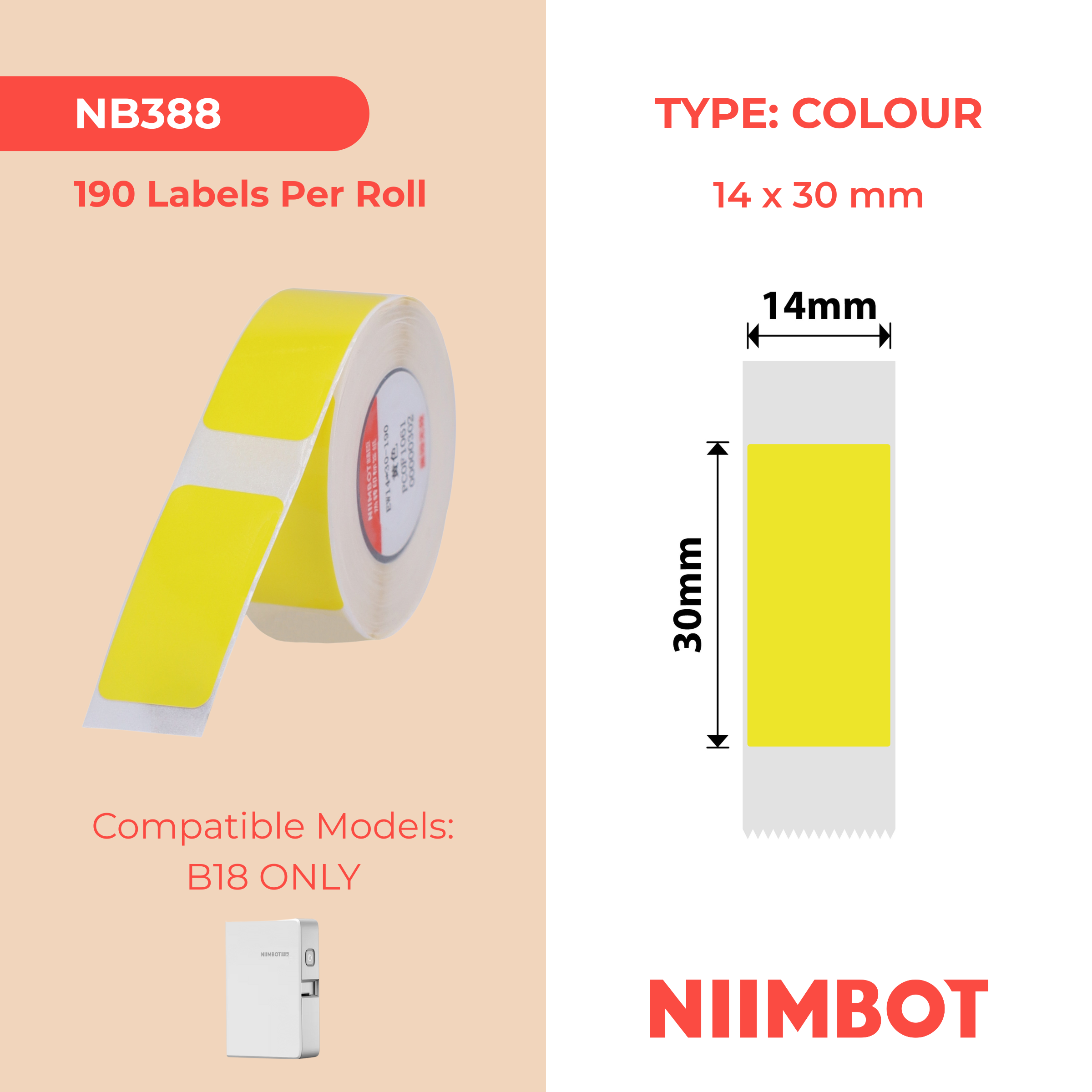 NB388 - NIIMBOT - B18 / N1 - 14X30MM - 190 YELLOW LABELS