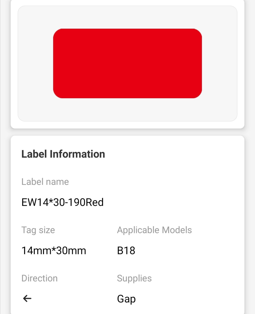 NB389 - NIIMBOT - B18 / N1 - 14X30MM - 190 RED LABELS