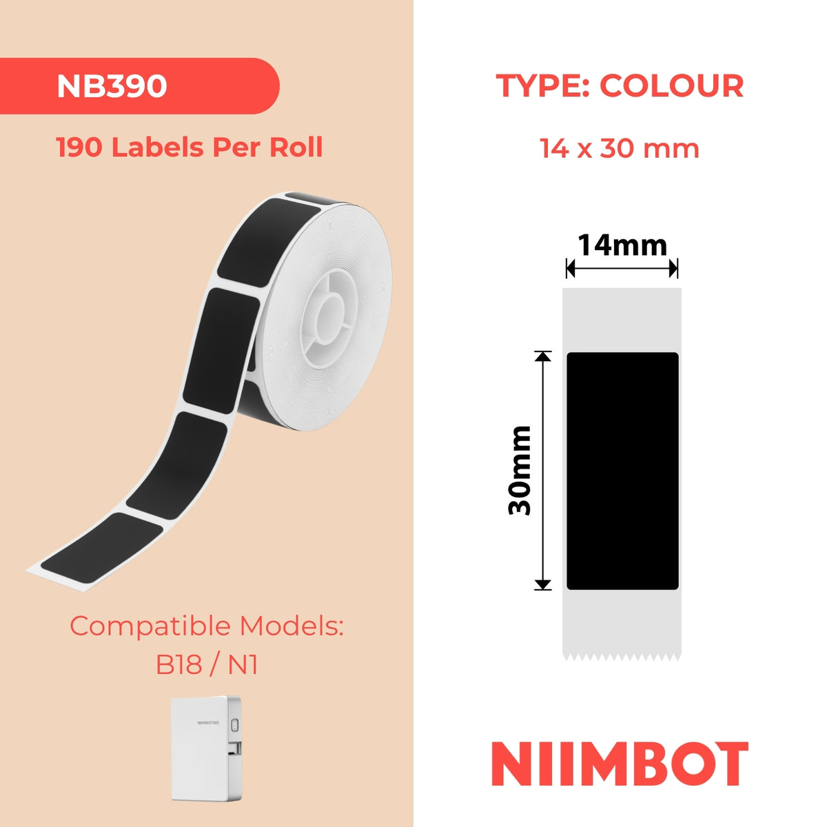 NIIMBOT - N1 - 14x30mm - Black - 190 Labels