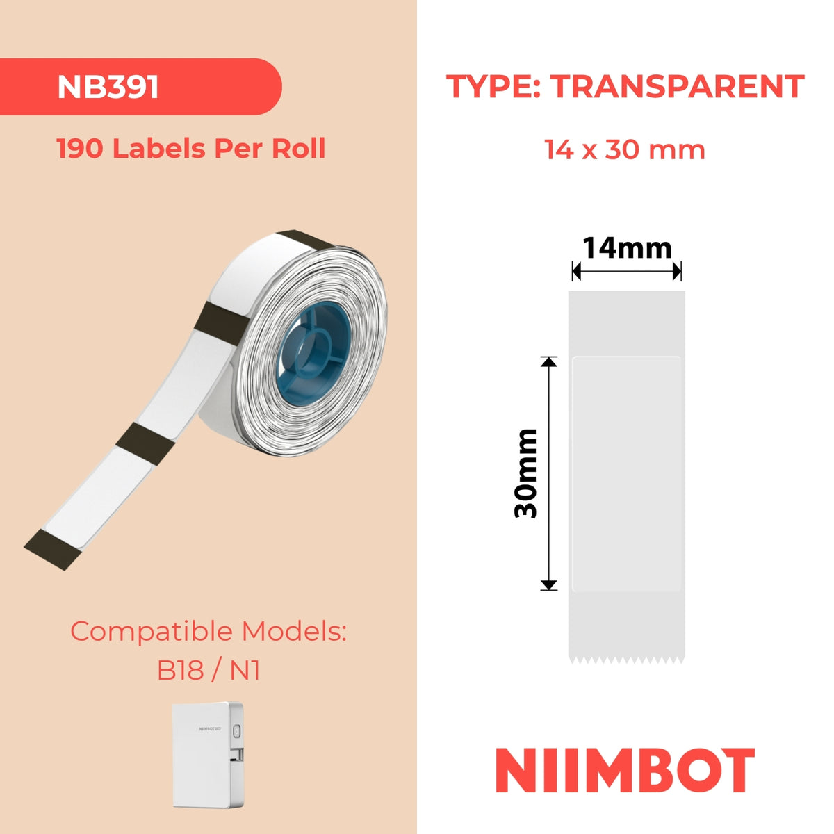 NIIMBOT - N1 - 14x30mm - Transparent - 190 Labels