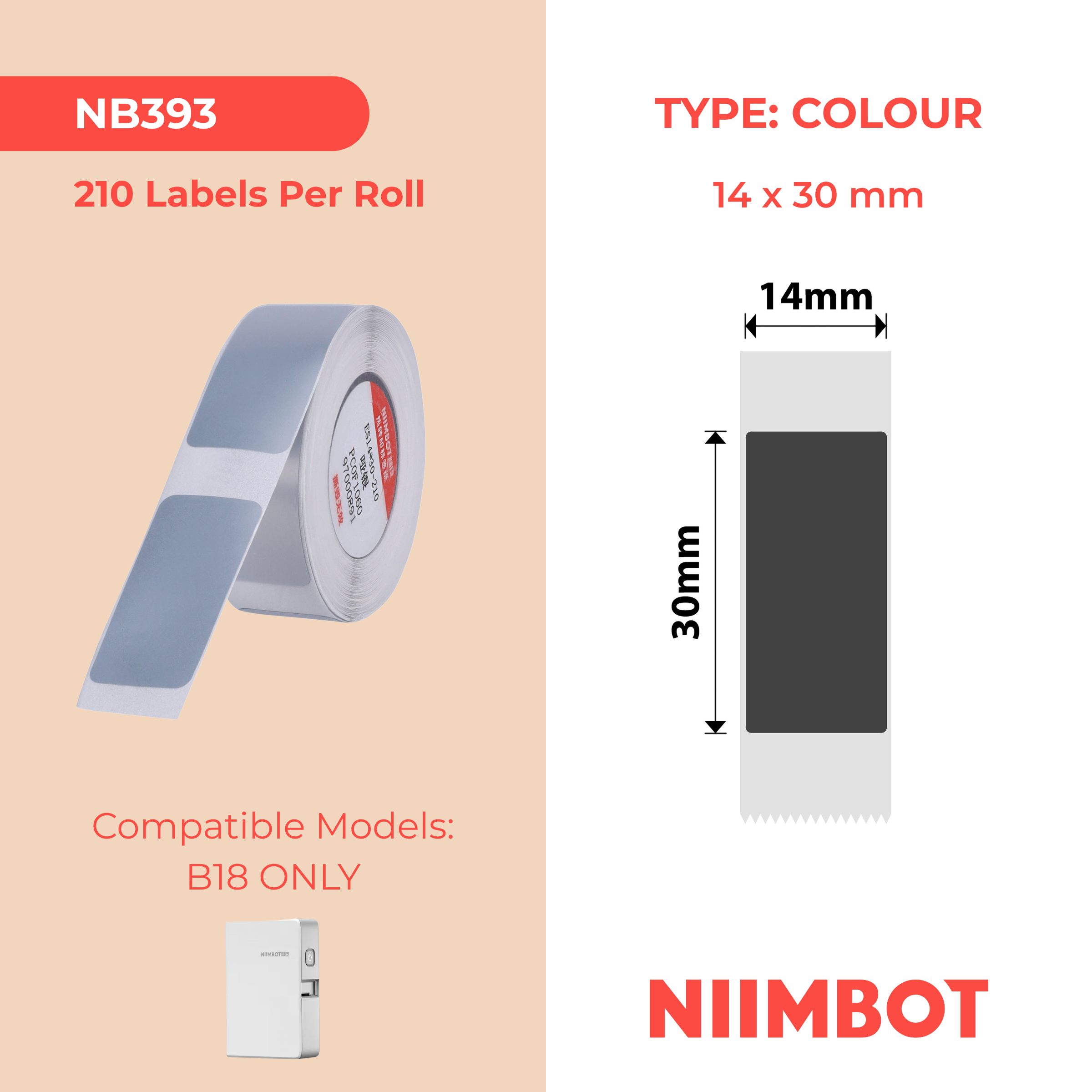 NB393 - NIIMBOT - B18 / N1 - 14X30MM - 210 DARK SILVER LABELS
