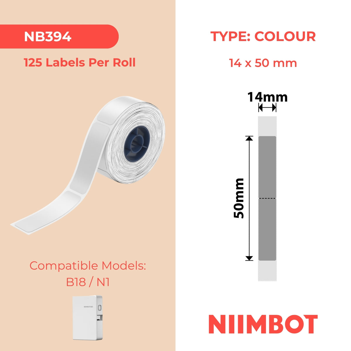 NIIMBOT - N1 - 14x50mm - Argento - 125 Etichette