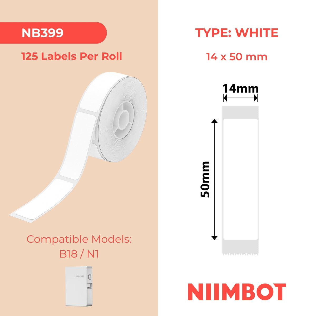 NIIMBOT - N1 - 14x50mm - White - 125 Labels