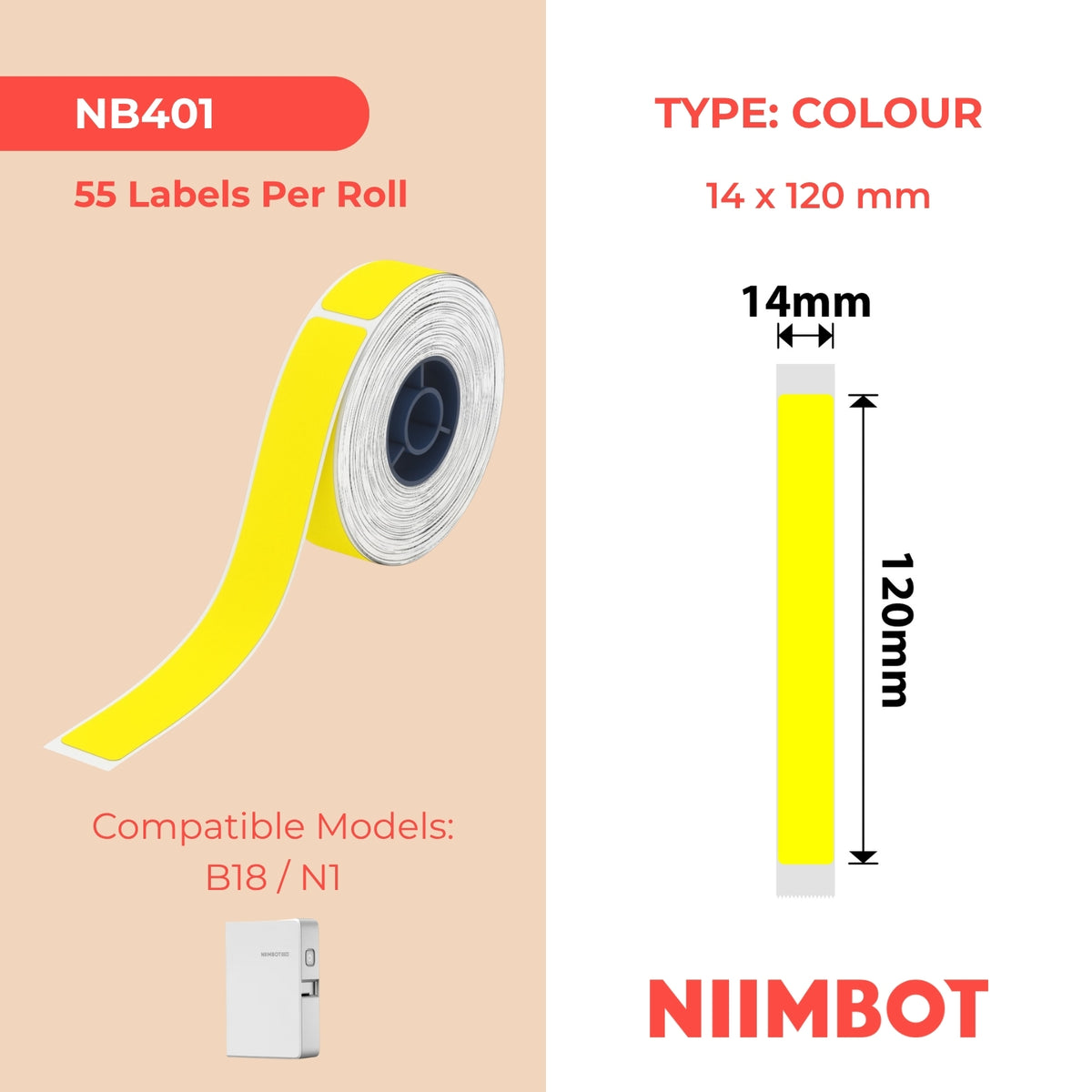 NIIMBOT - N1 - 14x120mm - Giallo - 55 Etichette