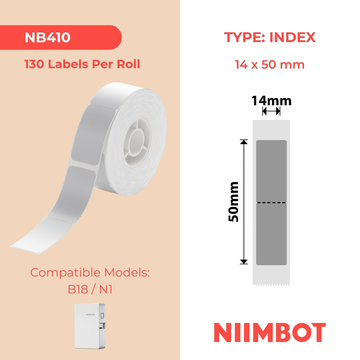 NIIMBOT - N1 - 14x50mm - Argento - 130 Etichette