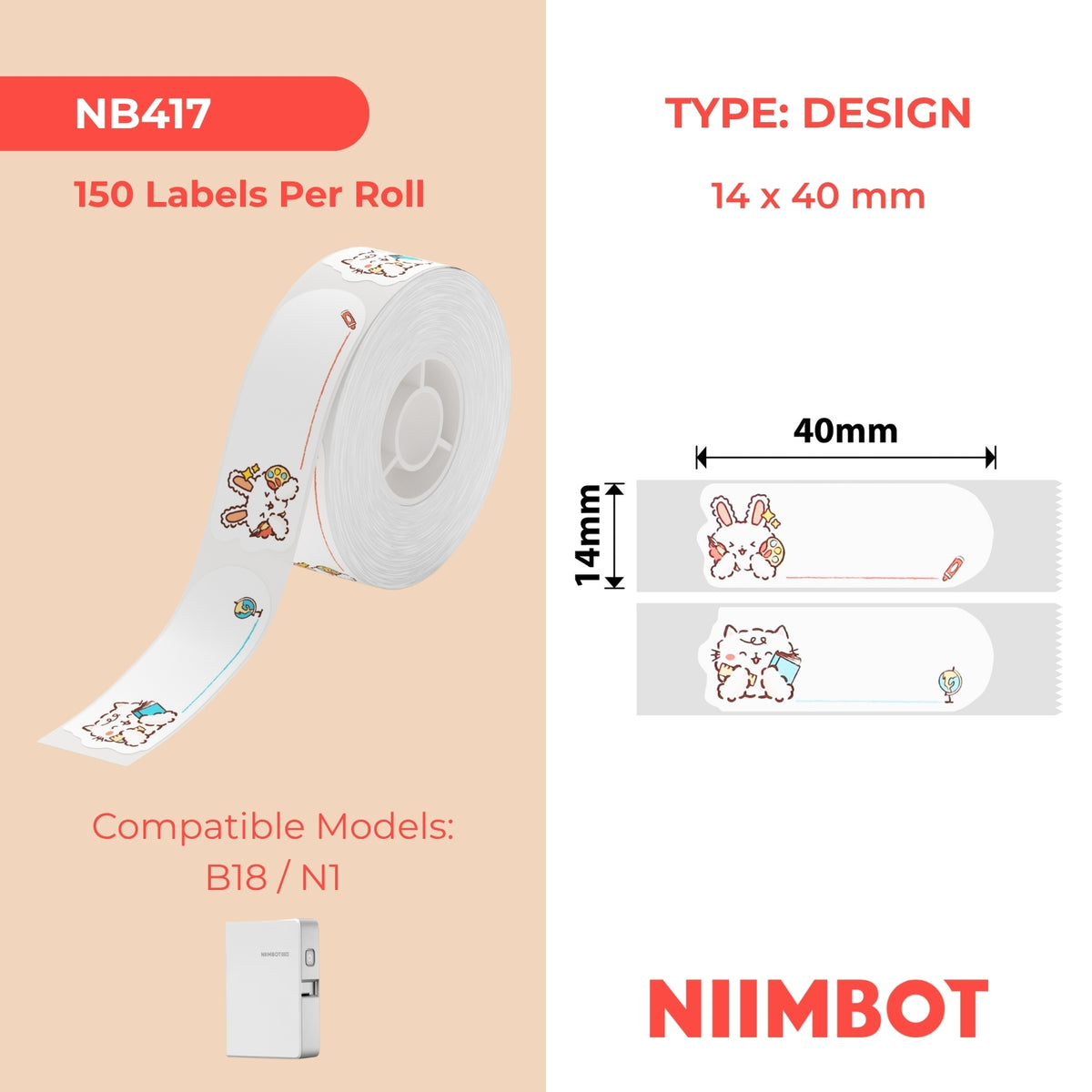 NIIMBOT - N1 - 14x40mm - Studio - 150 Etichette
