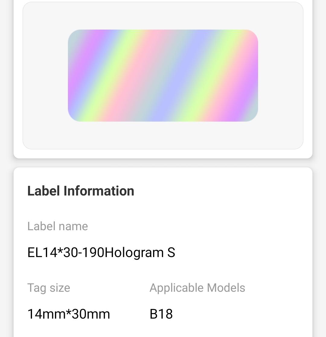 NB428 - NIIMBOT - B18 / N1 - 14X30MM - 190 SILVER HOLOGRAM LABELS