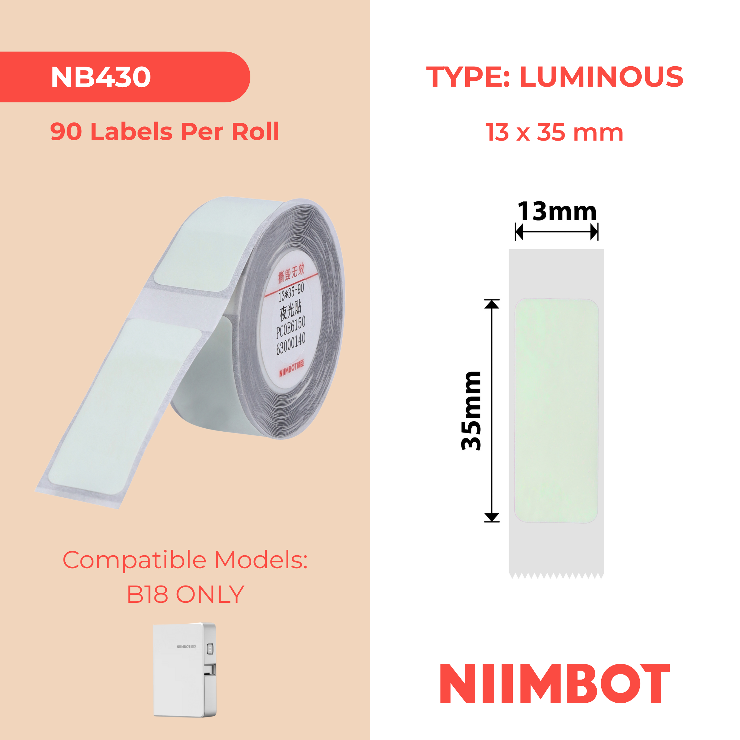 NB430 - NIIMBOT - B18 / N1 - EL13X35mm - 90 ÉTIQUETTES PAR ROULEAU - DESIGN LUMINEUX