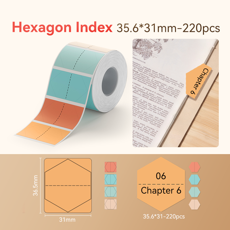NB436 - NIIMBOT - B1 / B21 / B3S / B4 - 35.6X31MM - 220 MULTI-COLOUR HEXAGON LABELS