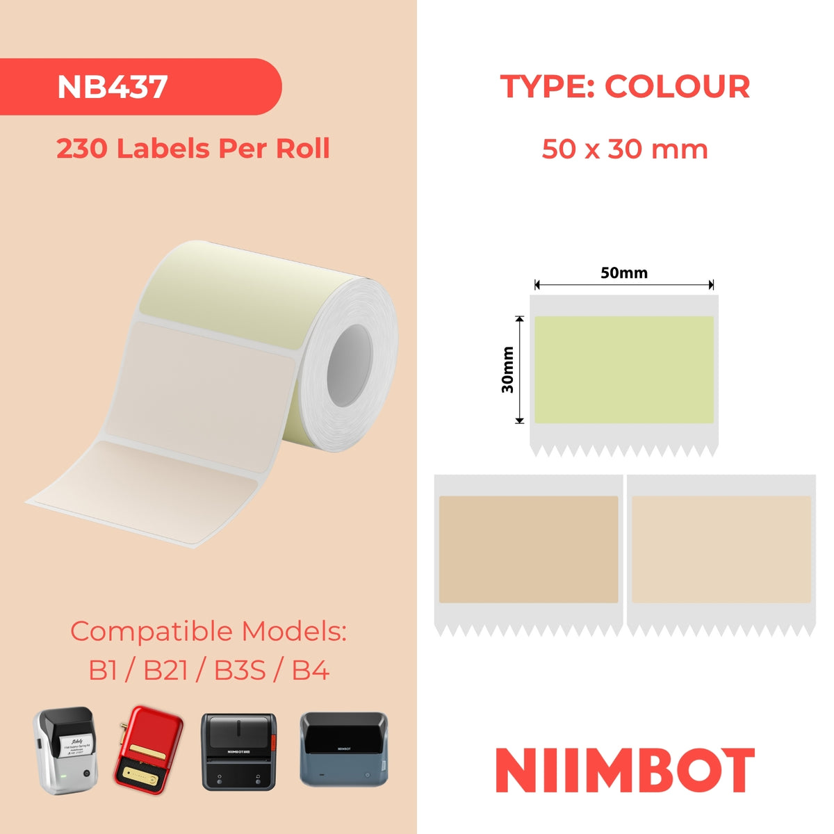 NIIMBOT - B Range - 50x30mm - Multi-Colour - 230 Labels