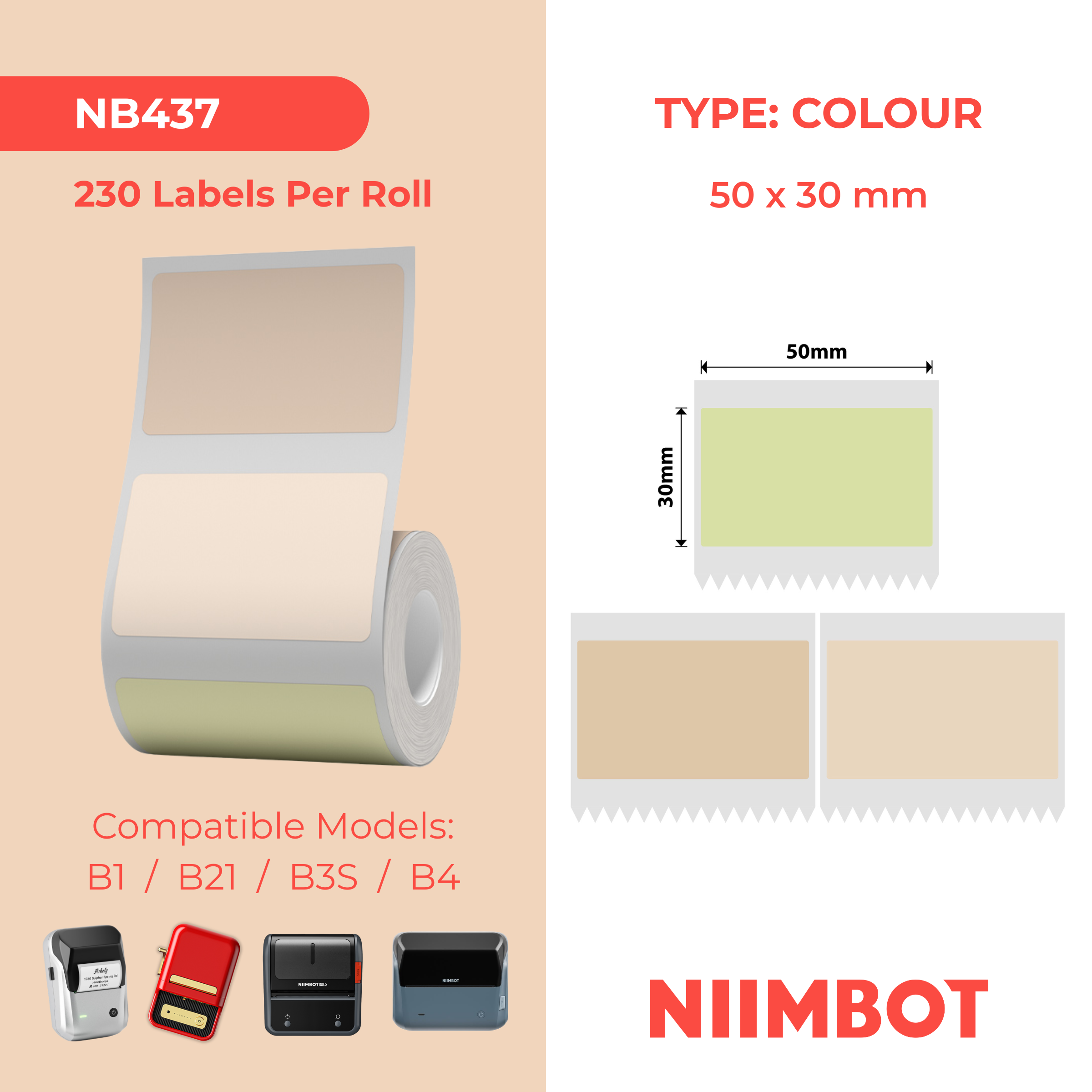 NB437 - NIIMBOT - B1 / B21 / B3S / B4 - 50X30MM - 230 MULTI-COLOUR LABELS