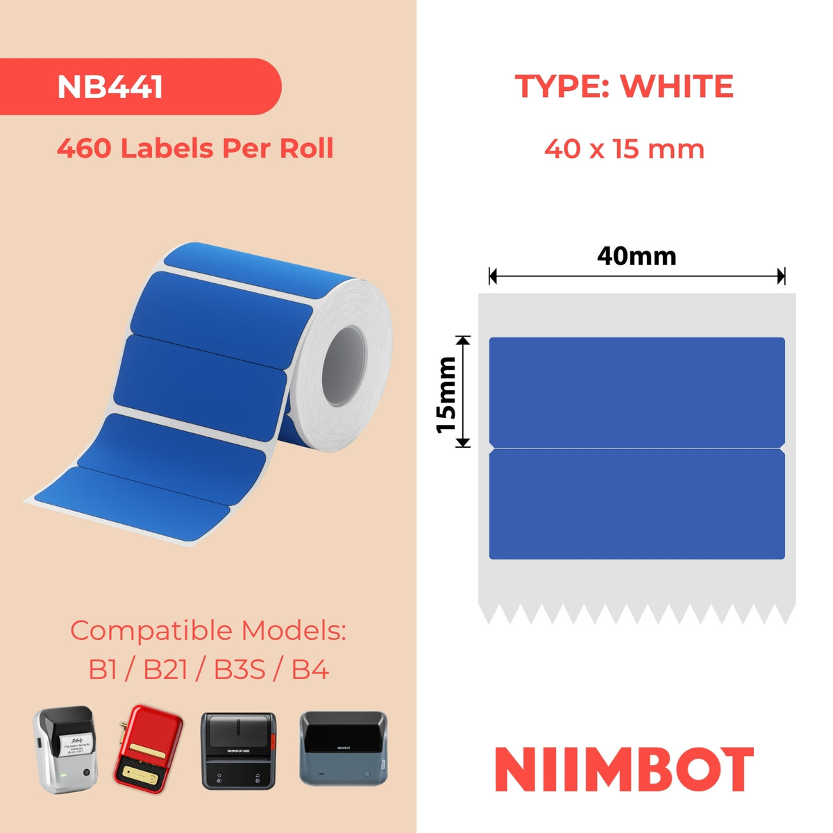 NIIMBOT-Gamme B-40 x 15 mm/2 mm-Bleu-460 étiquettes