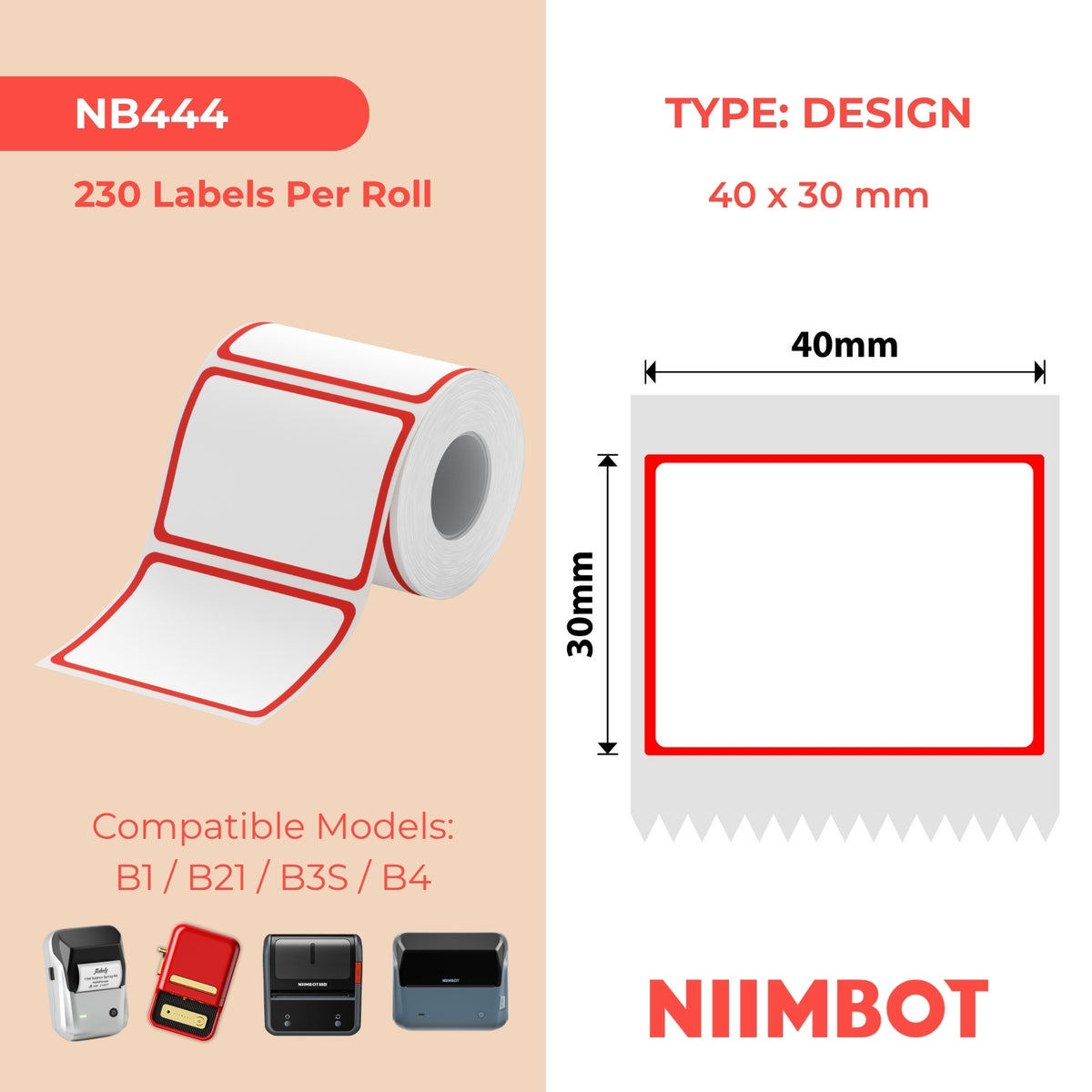 NIIMBOT - Serie B - 40x30mm - Cornice rossa - 230 etichette