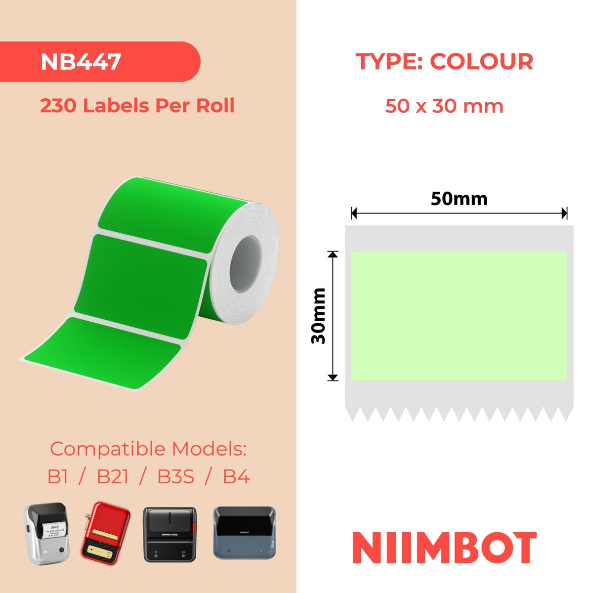 NIIMBOT-Gamme B-50 x 30 mm-Vert-230 étiquettes