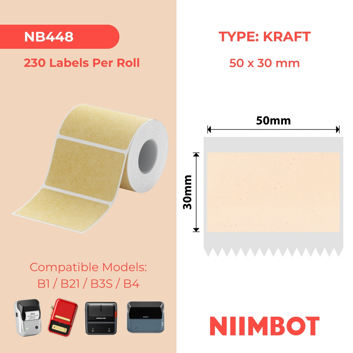 NIIMBOT - Gamma B - 50x30mm - Carta Kraft - 230 Etichette