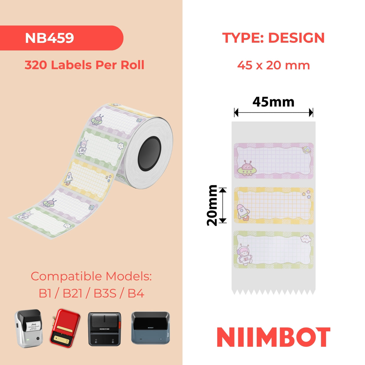 NIIMBOT - B Range - 45x20mm - Space Squad - 320 Labels