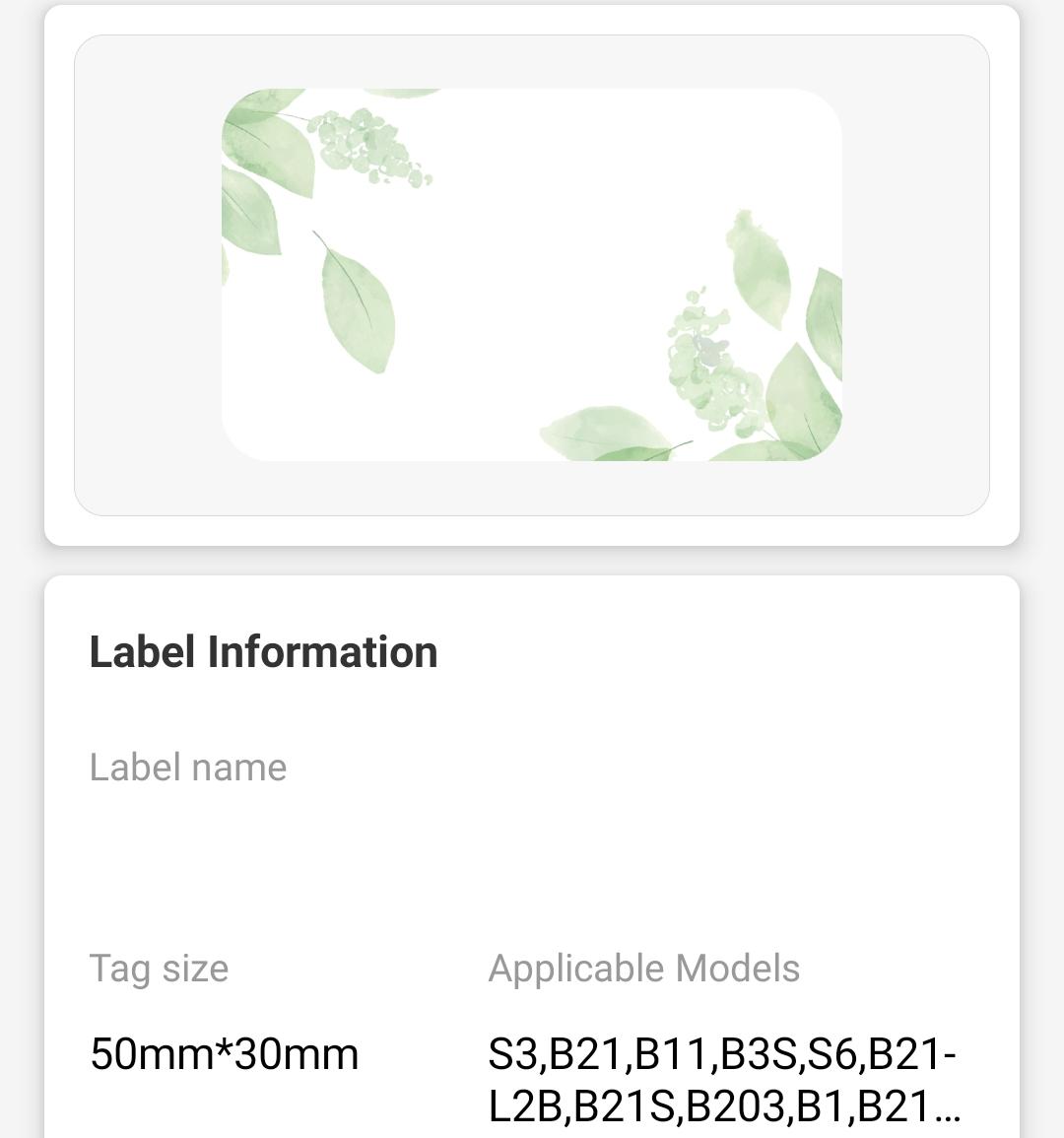 NB460 - NIIMBOT - B1 / B21 / B3S / B4 - 50X30MM - 230 GREEN LEAF LABELS
