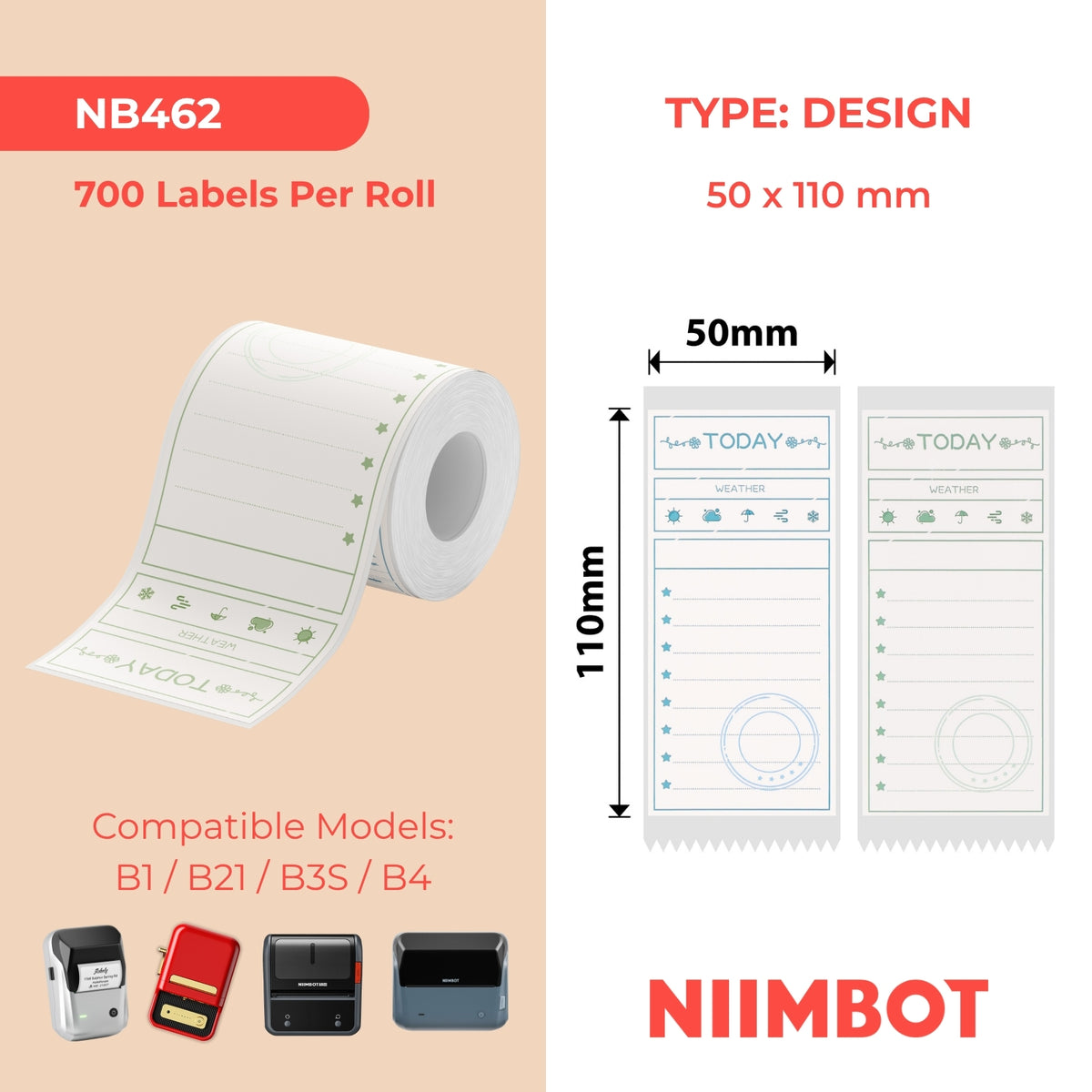 NIIMBOT-Gamme B-50 x 110 mm-Liste de tâches-70 étiquettes