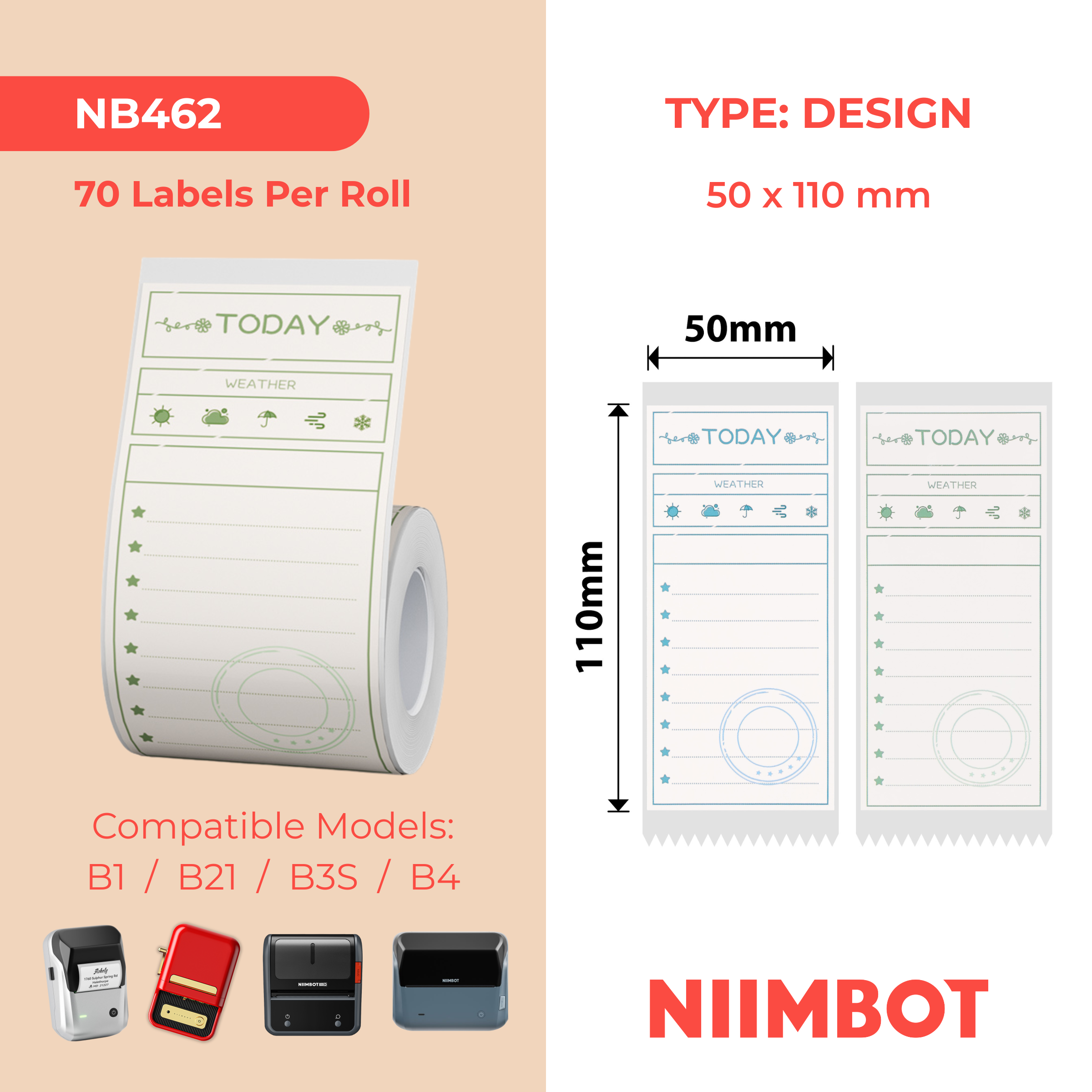 NB462 - NIIMBOT - B1 / B21 / B3S / B4 - 50X110MM - 70 TO DO LIST LABELS