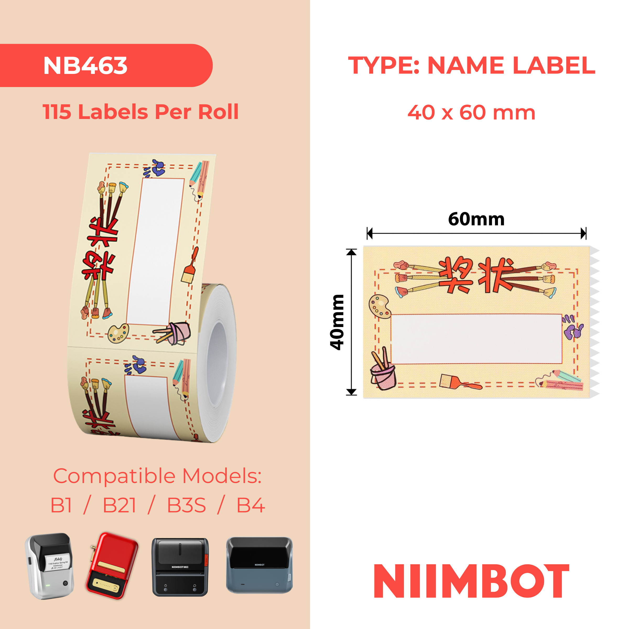 NB463 - NIIMBOT - B1 / B21 / B3S / B4 - 40X60MM - 115 CREATIVE ART LABELS