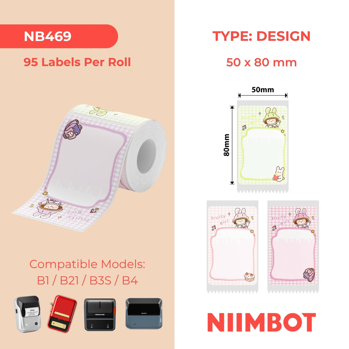 NIIMBOT - B Range - 50x80mm - Fruity Girl Multi-Colour - 95 Labels