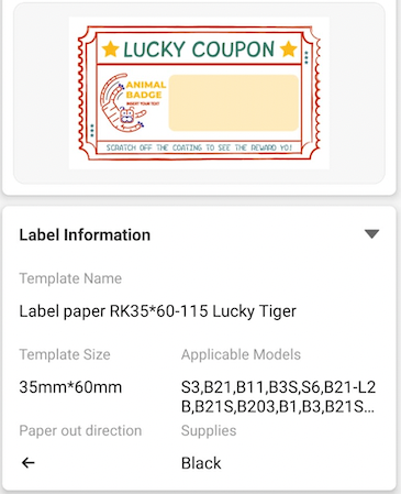 NB472 - NIIMBOT - B1 / B21 / B3S / B4 - 35X60MM - 115 LUCKY TIGER LABELS