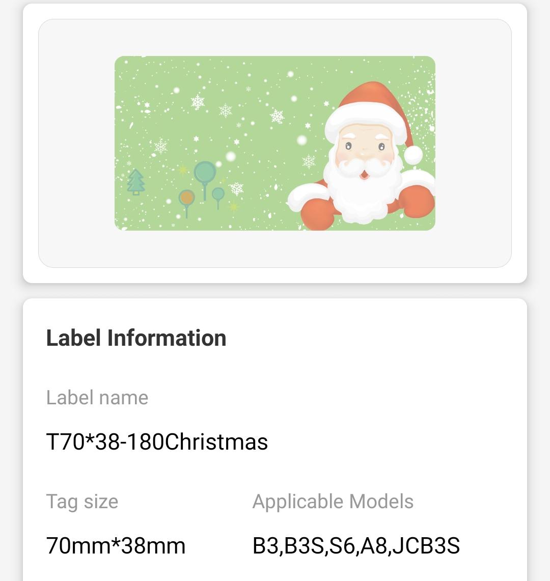NB498 - NIIMBOT - B3S / B4 ONLY - 70X38MM - 180 CHRISTMAS LABELS