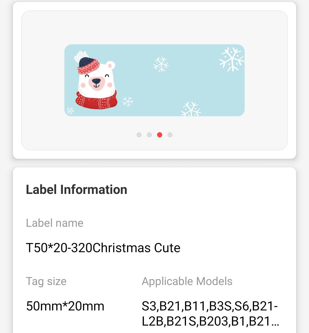NB501 - NIIMBOT - B1 / B21 / B3S / B4 - 50X20MM - 320 CHRISTMAS CUTE LABELS