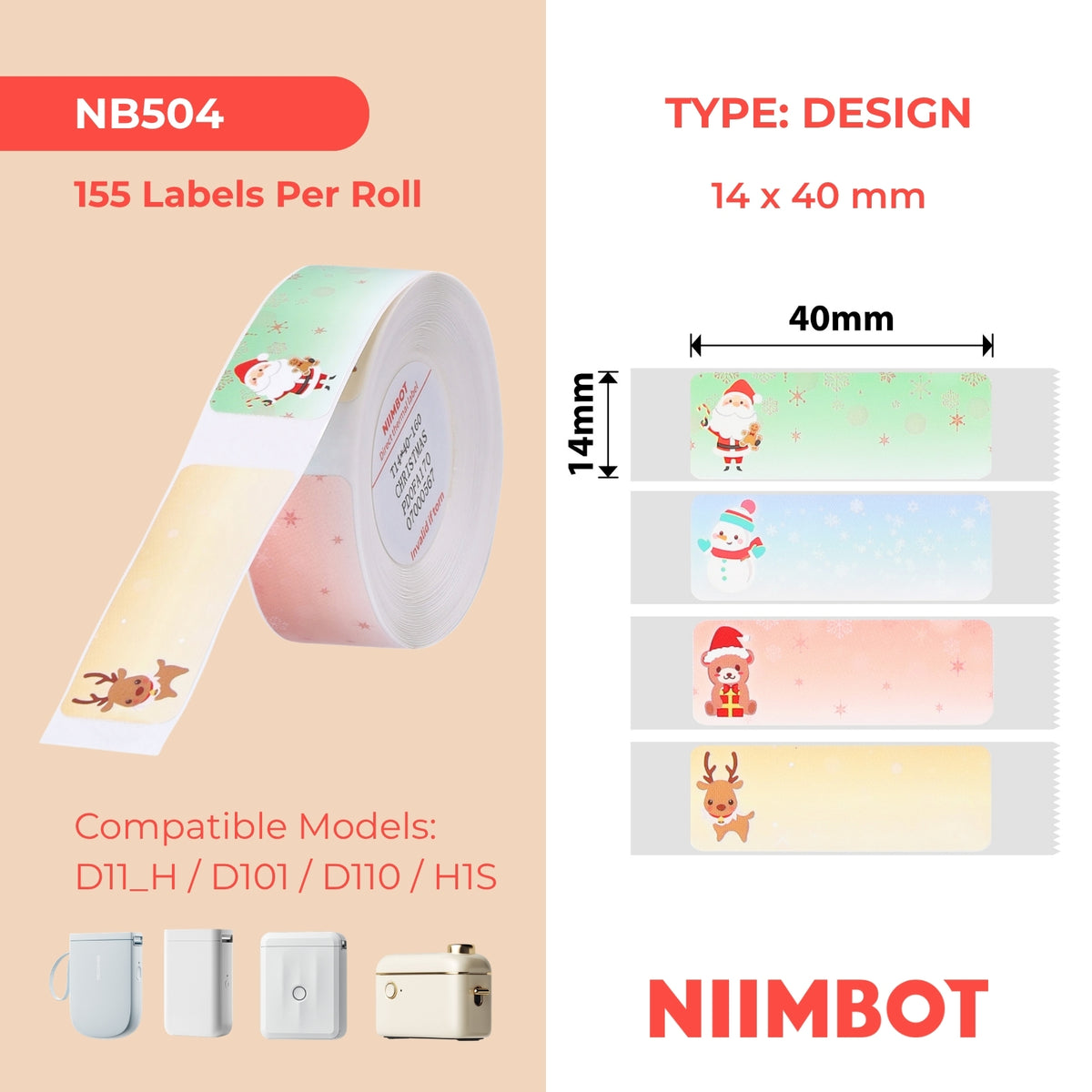 NIIMBOT - D Range - 14x40mm - Christmas - 155 Labels