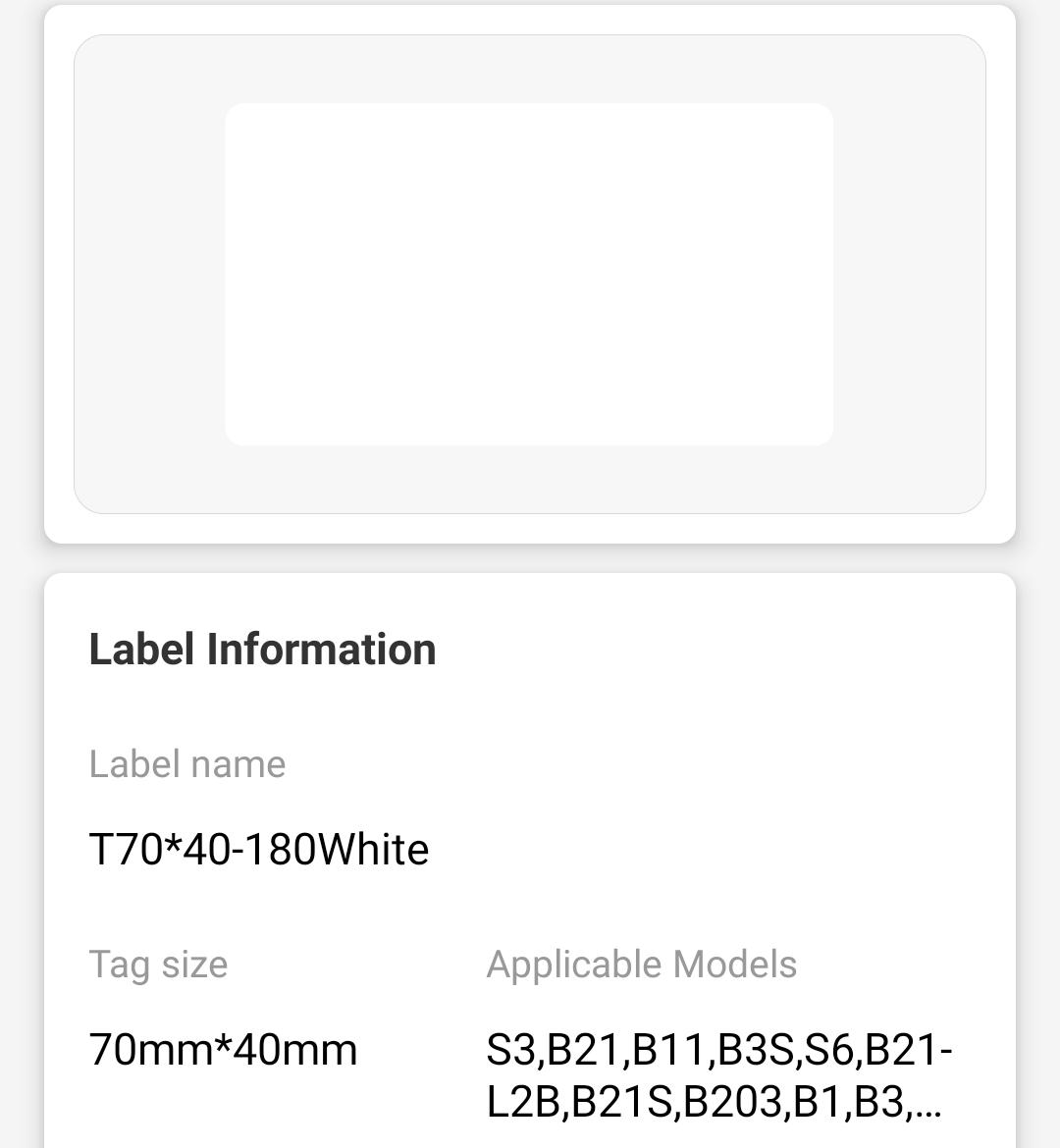 NB508 - NIIMBOT - B3S / B4 ONLY - 70X40MM - 180 WHITE LABELS
