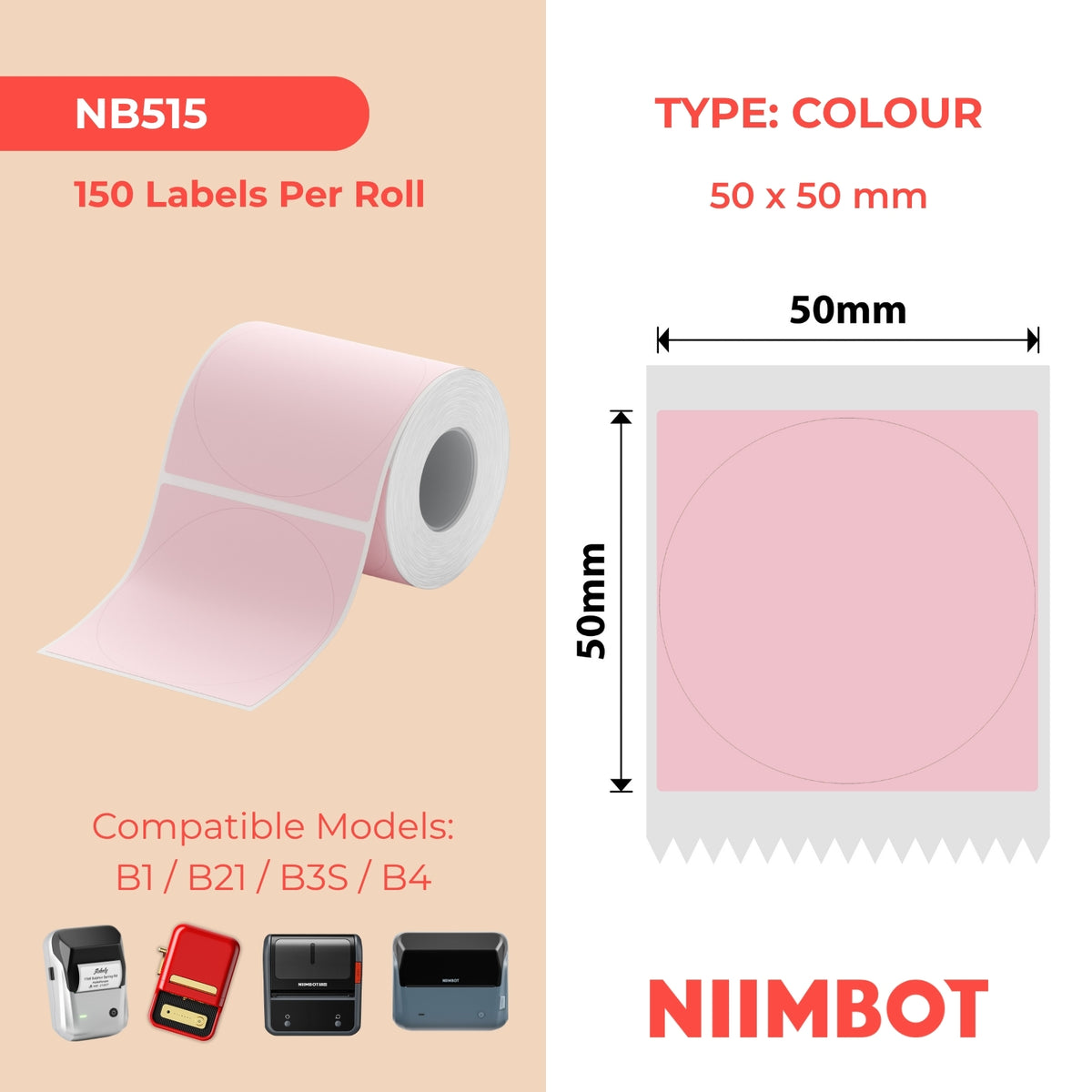 NIIMBOT-Gamme B-50x50mm-Rose rond-150 étiquettes