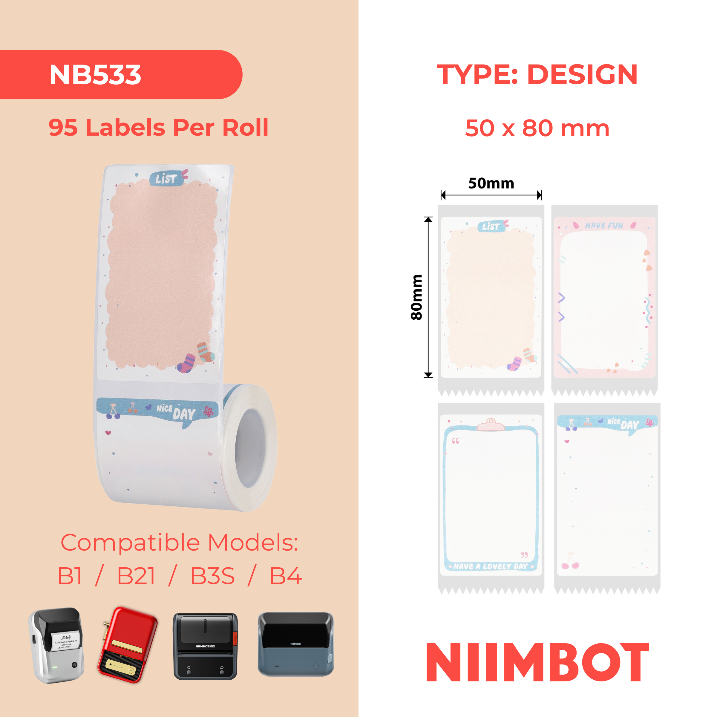 NB533 - NIIMBOT - B1 / B21 / B3S / B4 - 50X80MM - 95 SYMPHONY OF LIFE LABELS
