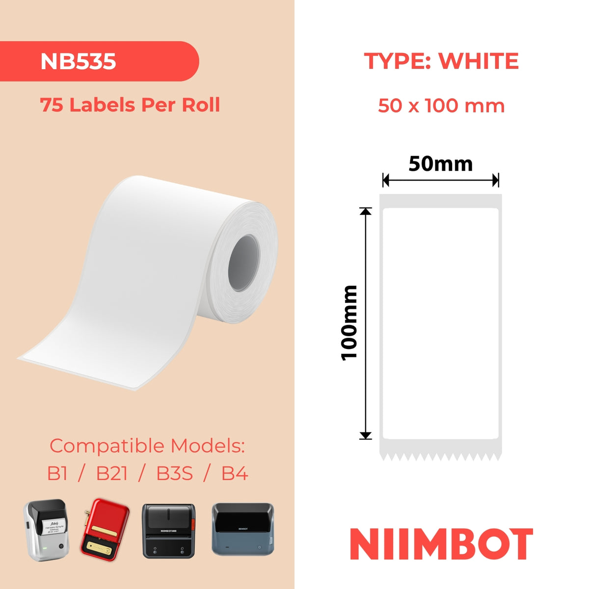 NIIMBOT-Gamme B-50 x 100 mm-Blanc-75 étiquettes