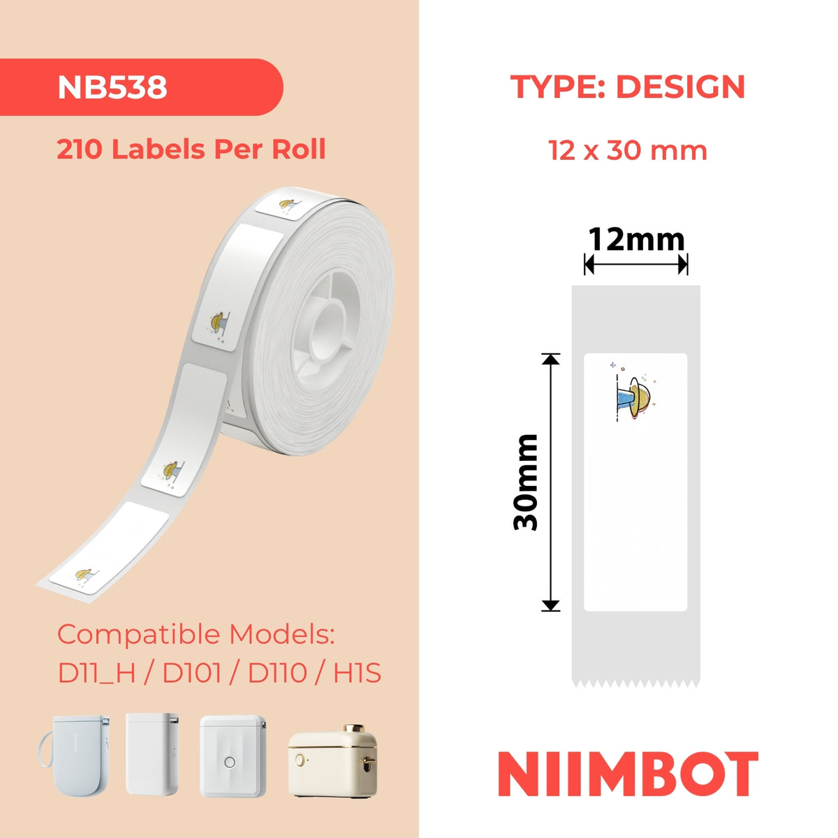 NIIMBOT - D Range - 12x30mm - Alien Ship - 210 Labels