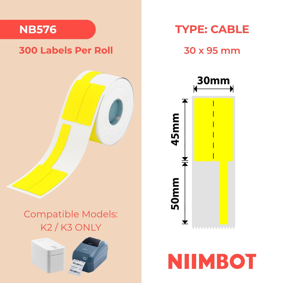 NIIMBOT - Gamma K - 30x45+50mm - Cavo giallo - 300 etichette