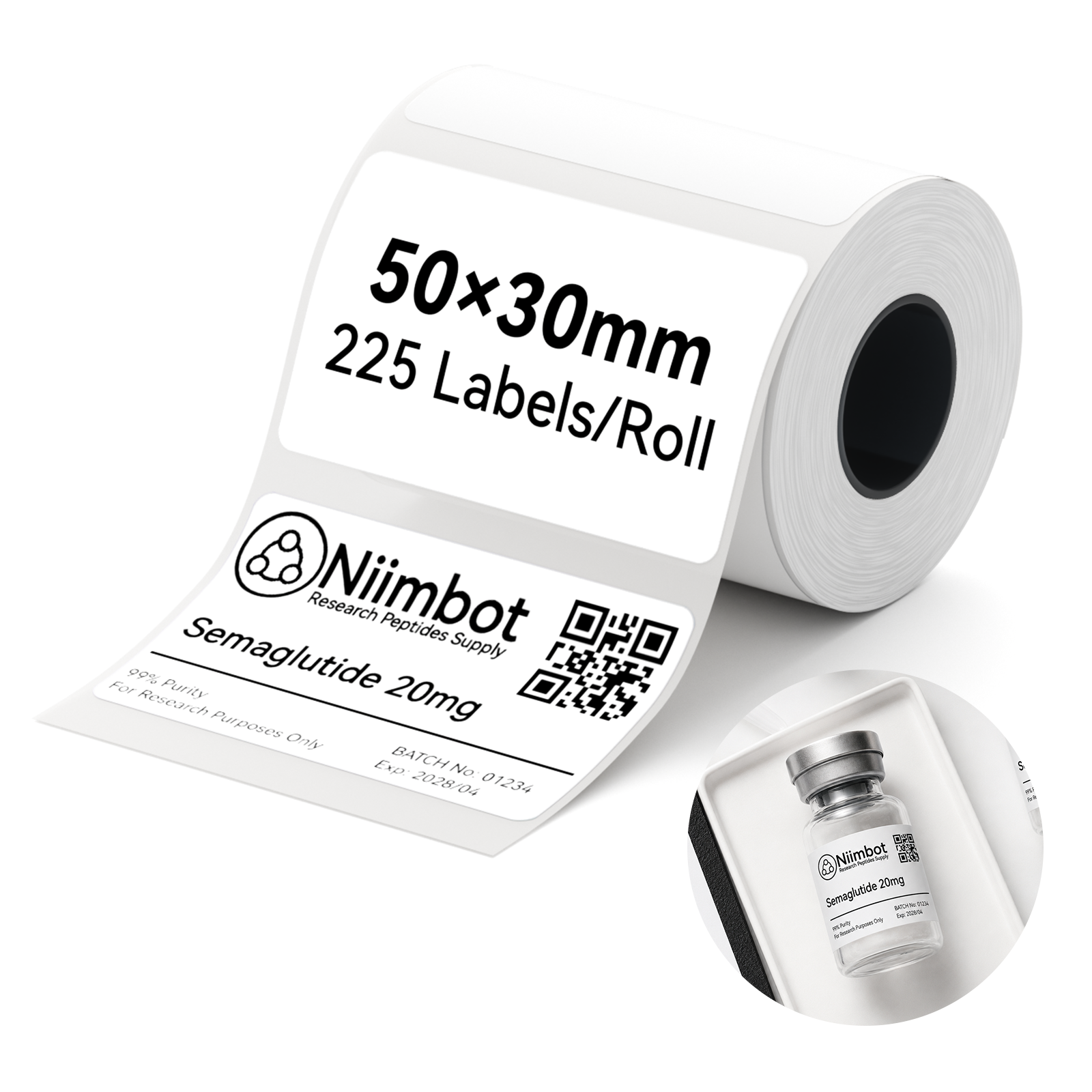 NB595 - NIIMBOT - M2 / M3 - EW50X30MM - 225 ÉTIQUETTES DE TRANSFERT THERMIQUE - BLANC - RECTANGLE - PET