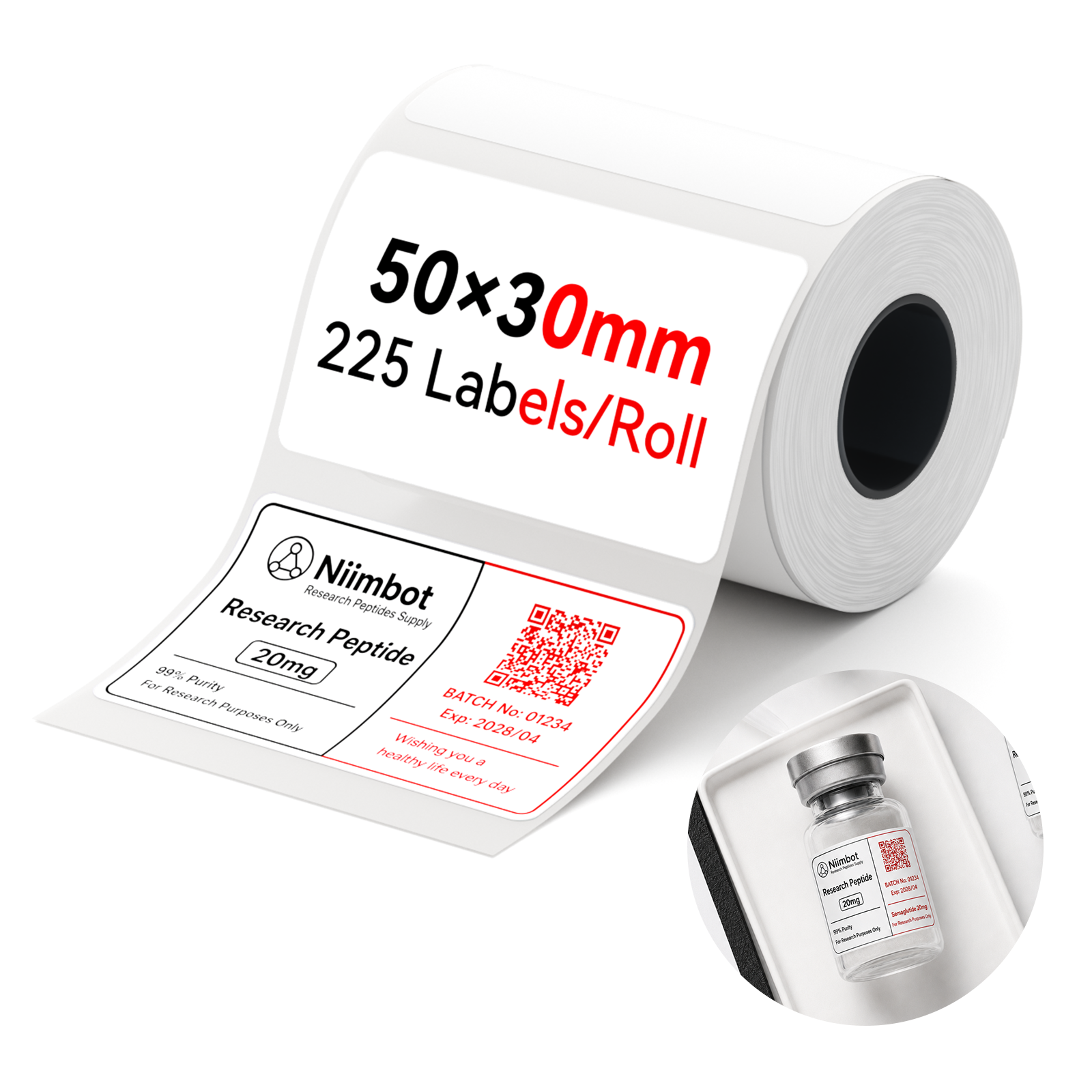 NB595 - NIIMBOT - M2 / M3 - EW50X30MM - 225 ÉTIQUETTES DE TRANSFERT THERMIQUE - BLANC - RECTANGLE - PET
