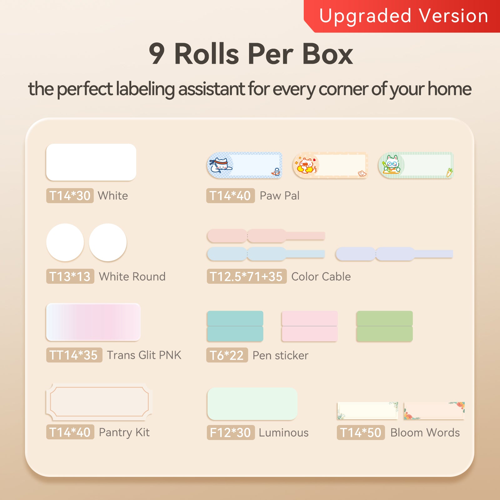 NB617 - NIIMBOT - D11 / D101 / D110 / H1S - TAG MASTER HOME USE LABEL SET - 9 ASSORTED ROLLS - TOTAL 660 LABELS
