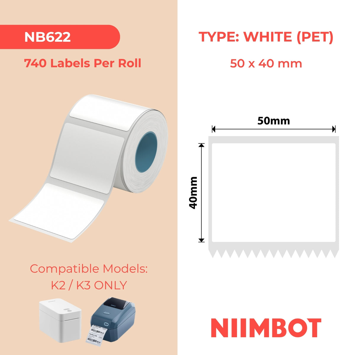 NIIMBOT-Gamme K-50 x 40 mm-Blanc-740 étiquettes