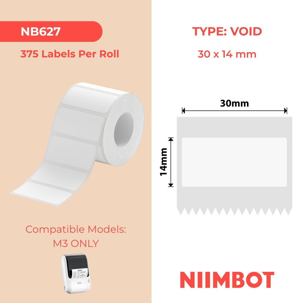 NIIMBOT-M Gamme-30 x 14 mm-Étiquettes blanches anti-contrefaçon-375 étiquettes