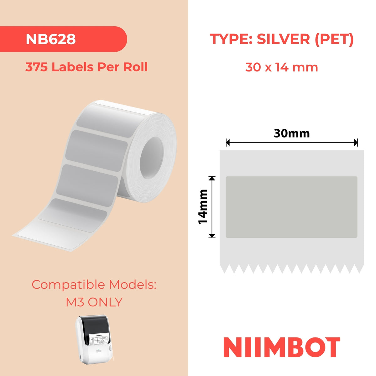 NIIMBOT-M Gamme-30 x 14 mm-Argent mat-375 étiquettes