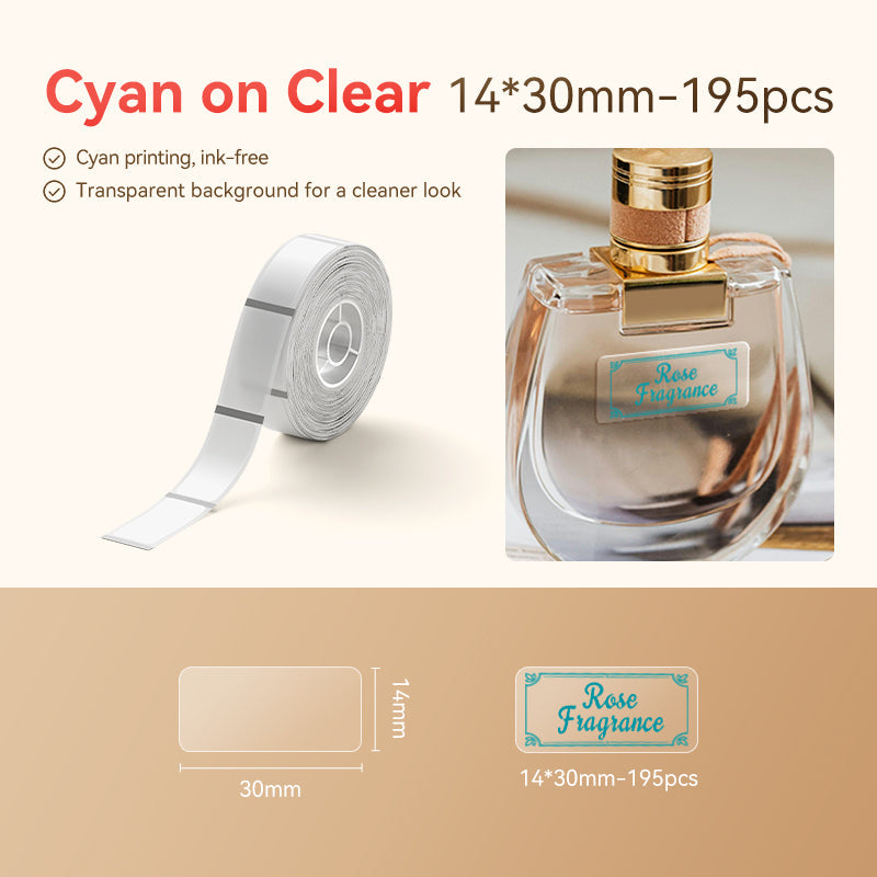 NB644 - NIIMBOT - D11 / D101 / D110 / H1S - 14X30MM - 195 TRANSPARENT CYAN TEXT ONLY LABELS