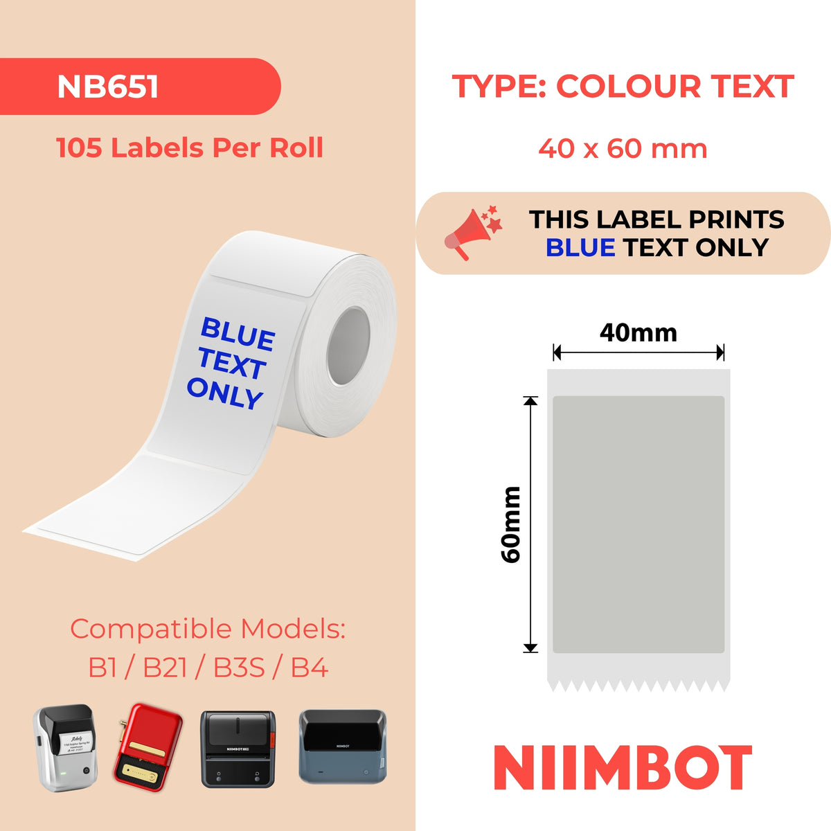 NIIMBOT - Gamma B - 40x60mm - Grigio argento Testo blu - 105 etichette