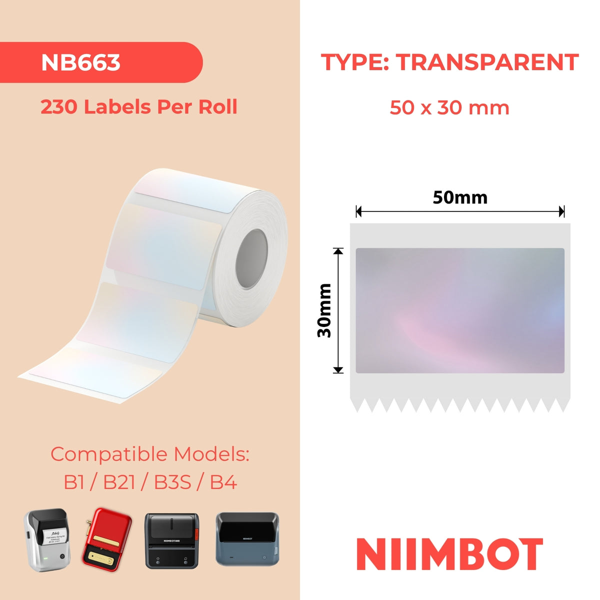 NIIMBOT - Gamma B - 50x30mm - Blu trasparente colorato - 230 etichette