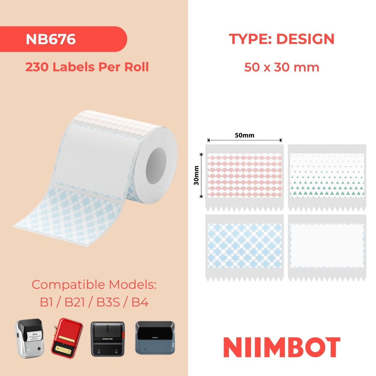 NIIMBOT-Gamme B-50 x 30 mm-Fond quadrichromie-230 étiquettes