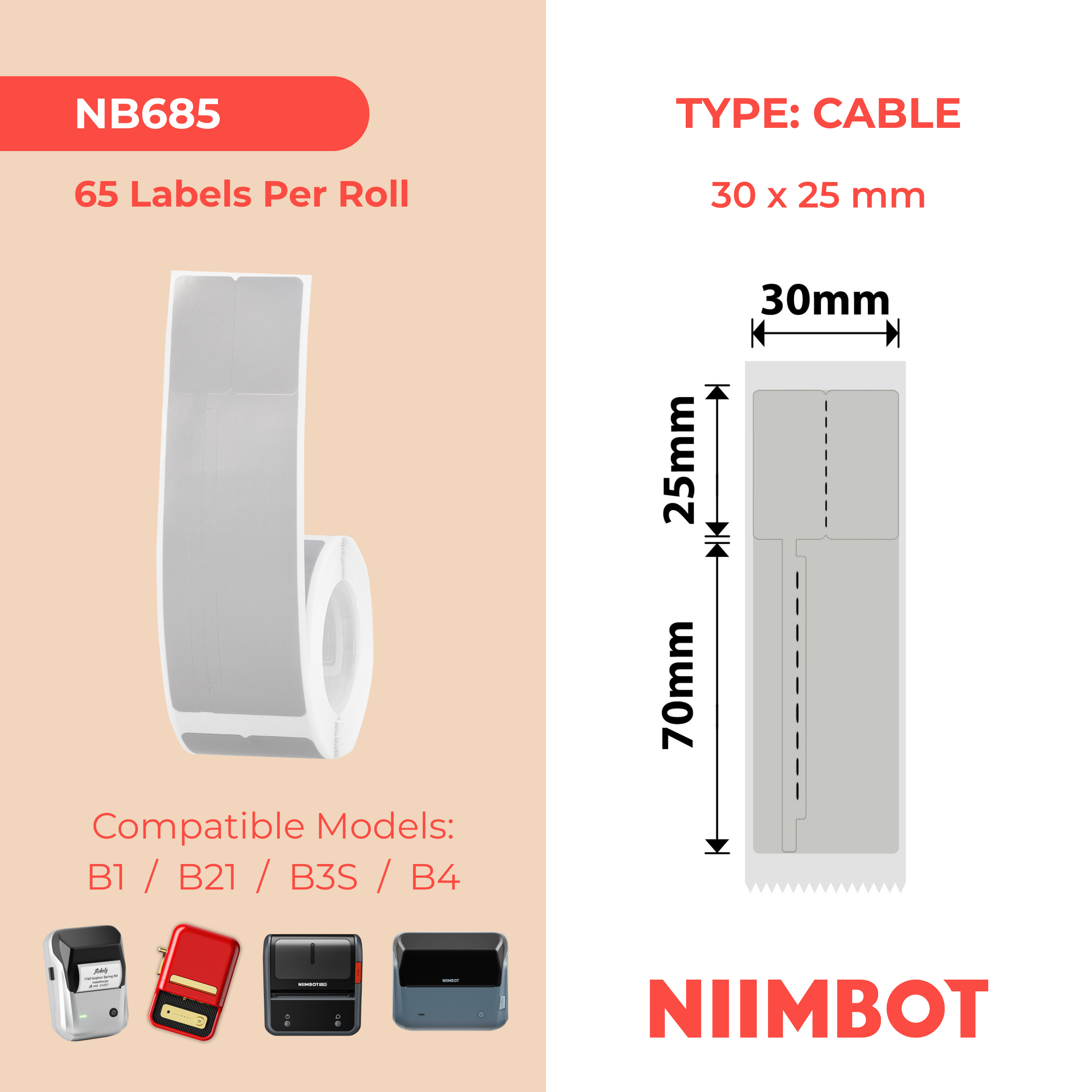 NB685 - NIIMBOT - B1 / B21 / B3S / B4 - 30X95MM - 65 GREY JEWELLERY VOID LABELS